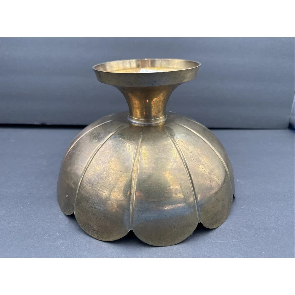 Large vintage brass scalloped pedestal centerpiece display bowl made in India